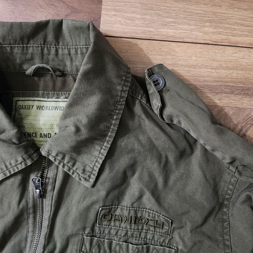 VTG Oakley Military Green Field Jacket Embroidered Logos Science and Art Large - Picture 16 of 16